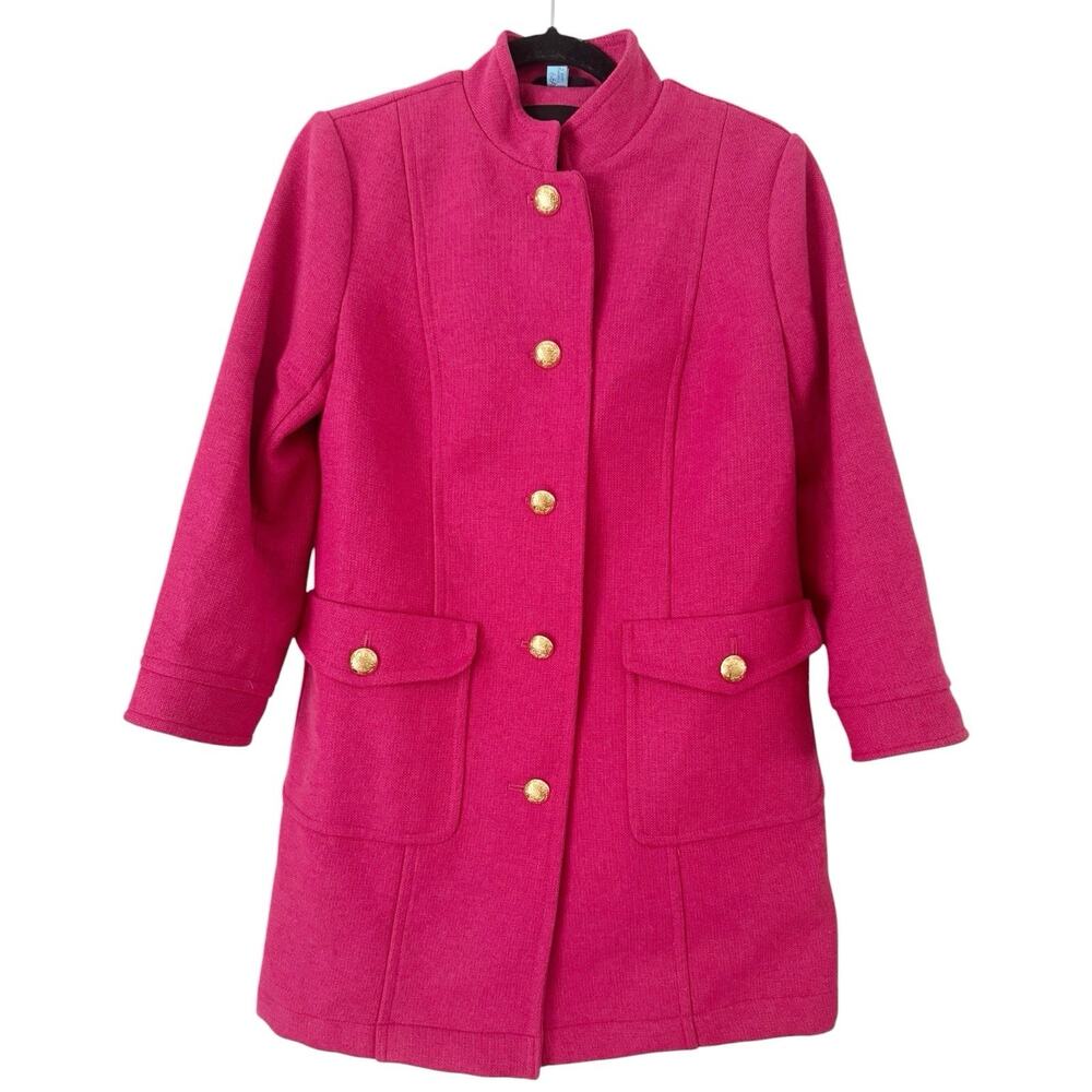 NWT Talbots Military Coat Women’s Size 2 Pink Wool Blend Peacoat Gold Buttons